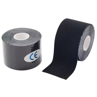 Rollo de cinta kinesiológica de color negro, vendaje elástico de alta resistencia para deportistas y crossfit.