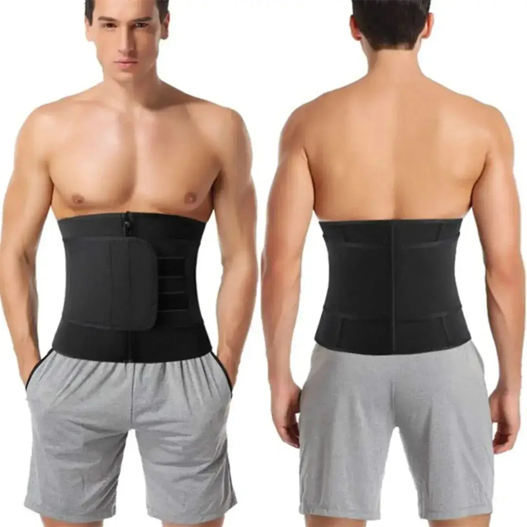 Vista posterior y lateral de la faja elástica detallando las varillas de soporte lumbar y correas de ajuste.