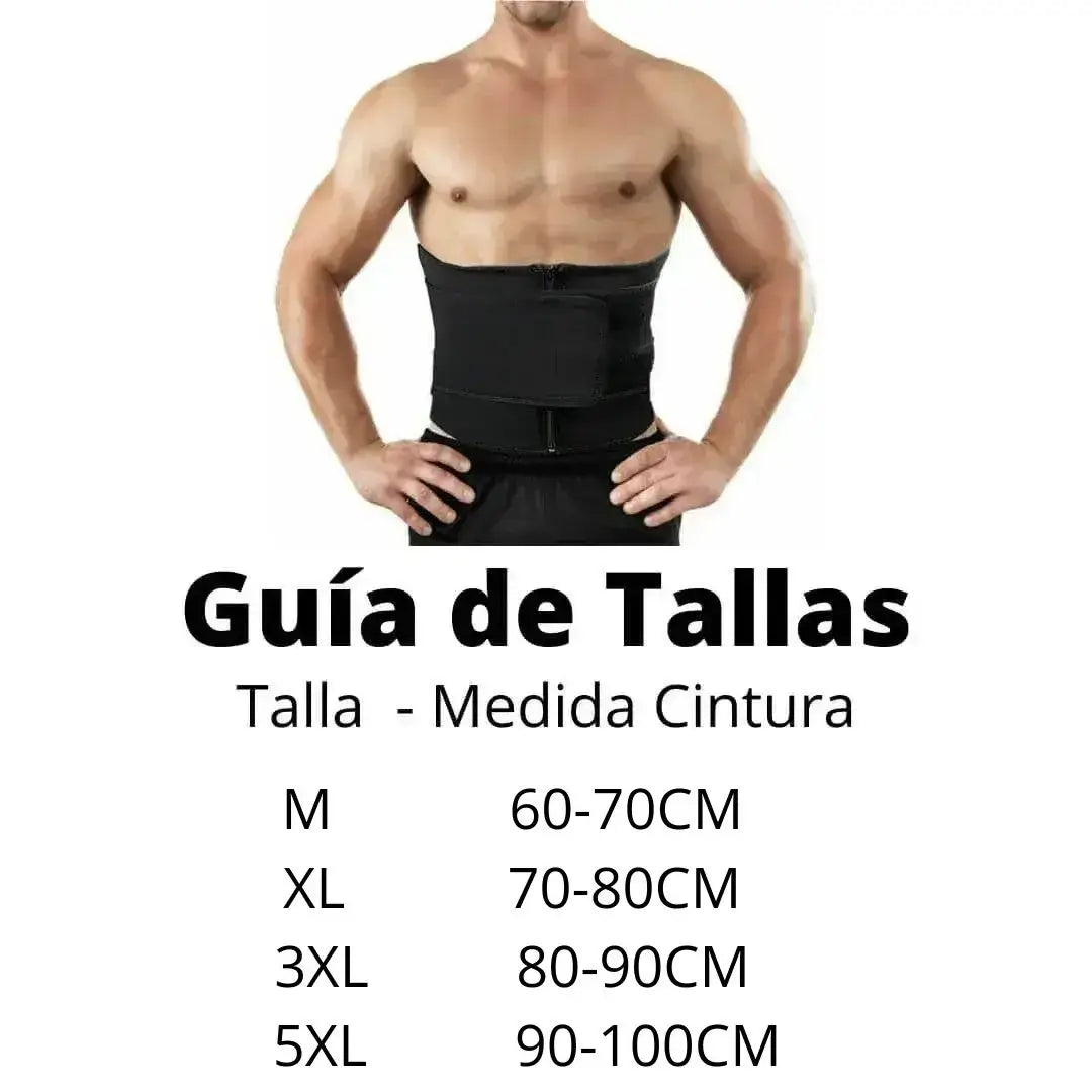 Tabla de medidas y guía de tallas desde la S hasta la XXL para la faja reductora ajustable de abdomen.