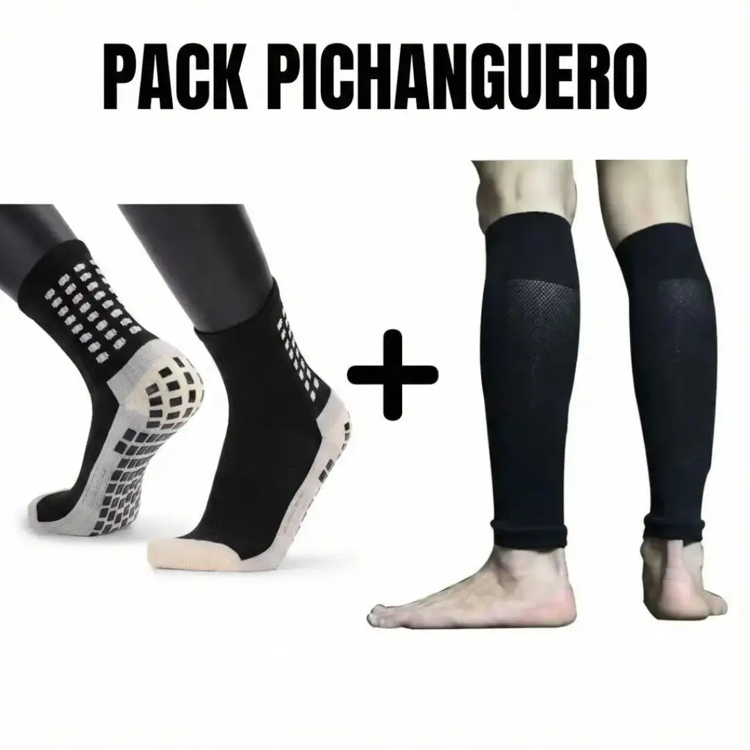 Pack pichanguero color negro: medias con almohadillas de silicona antideslizante y mangas de fútbol sin pie.