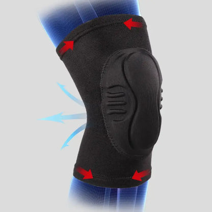 Ajuste anatómico y diseño ergonómico de rodillera deportiva transpirable que evita el sudor al jugar vóley.