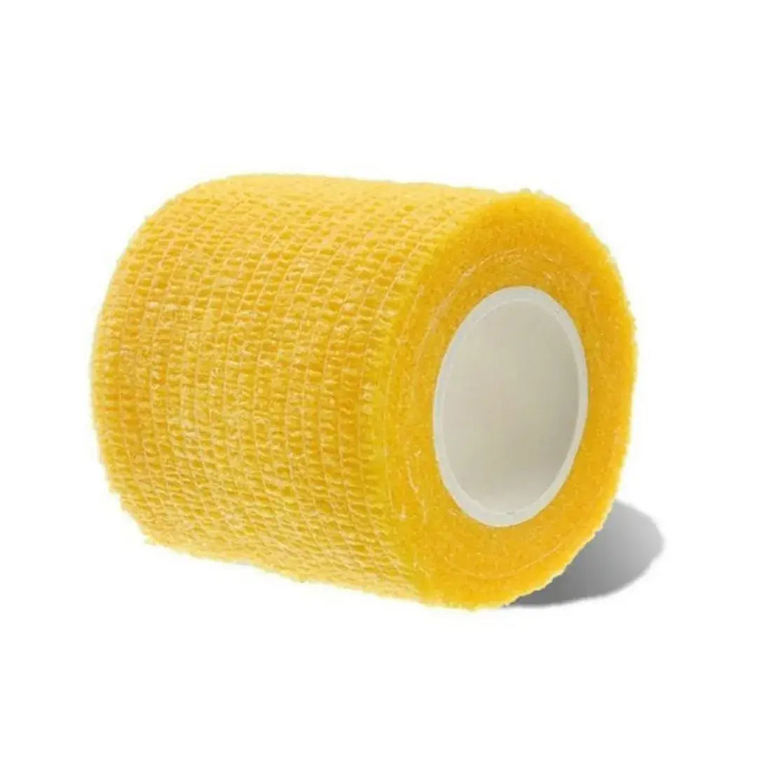 Rollo de venda elástica autoadhesiva Coban de 5 cm color amarillo para crossfit y kinesiología.