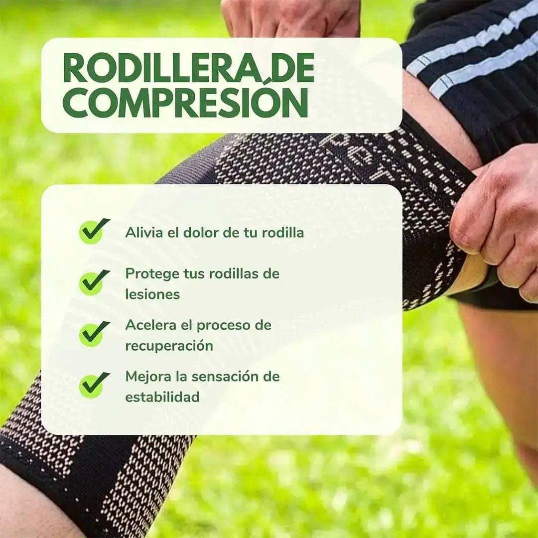 Lista de beneficios de la rodillera de cobre: alivia el dolor, protege de lesiones, acelera la recuperación y da estabilidad.