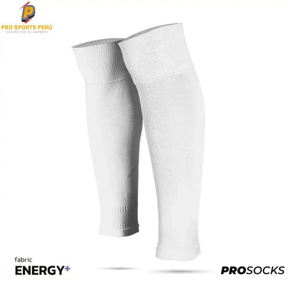 Medias precortadas de fútbol sin pie ProSocks color blanco para sujetar canilleras.
