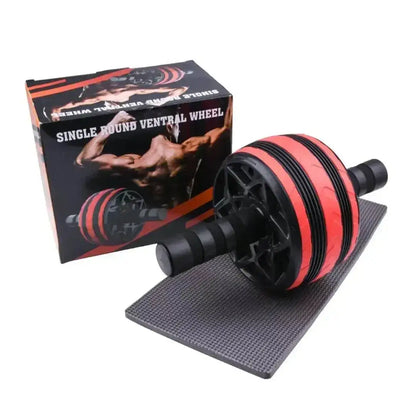 Kit de rueda abdominal ancha color rojo con espuma protectora de rodillas para entrenamiento funcional en casa.