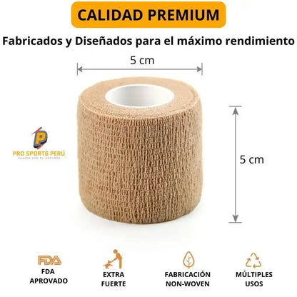 Medidas de la venda Coban color piel de 5 cm de ancho con certificación de calidad premium y material extra fuerte.